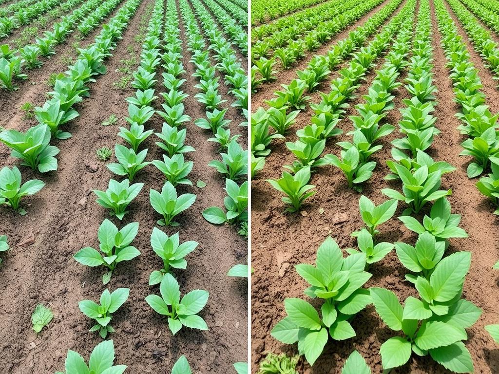 Comparação visual entre área com irrigação otimizada e área com irrigação convencional Comparação visual entre área com irrigação otimizada e área com irrigação convencional