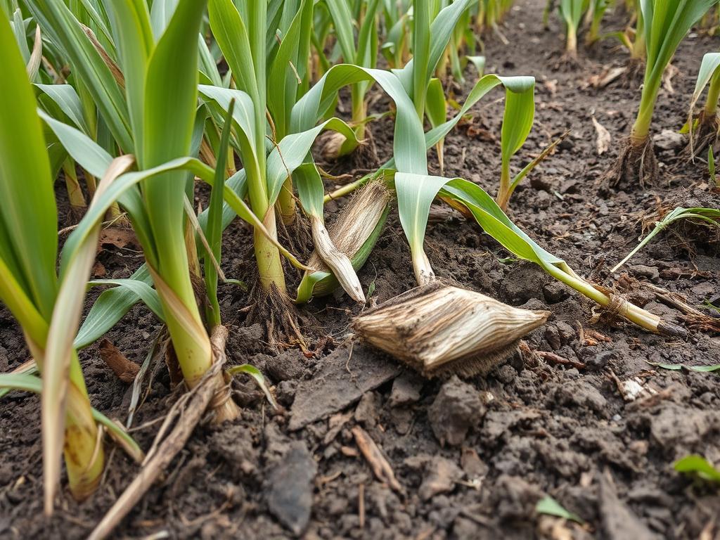 Danos causados por porcos-do-mato em uma plantação de milho Danos causados por porcos-do-mato em uma plantação de milho
