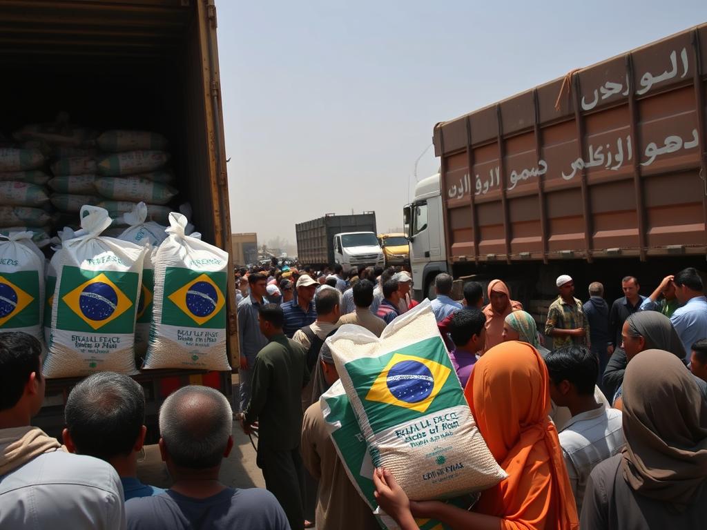 Distribuição de grãos brasileiros em área de crise humanitária no Iêmen Distribuição de grãos brasileiros em área de crise humanitária no Iêmen