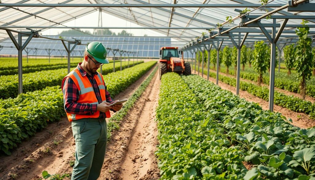 Fazenda com tecnologias sustentáveis mostrando alta produtividade agrícola Fazenda com tecnologias sustentáveis mostrando alta produtividade agrícola