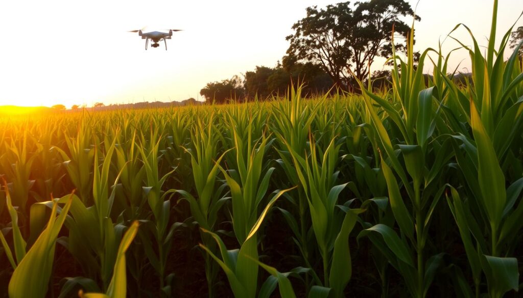 Lavoura de milho saudável protegida pela tecnologia de pó tranquilizante por drone Lavoura de milho saudável protegida pela tecnologia de pó tranquilizante por drone