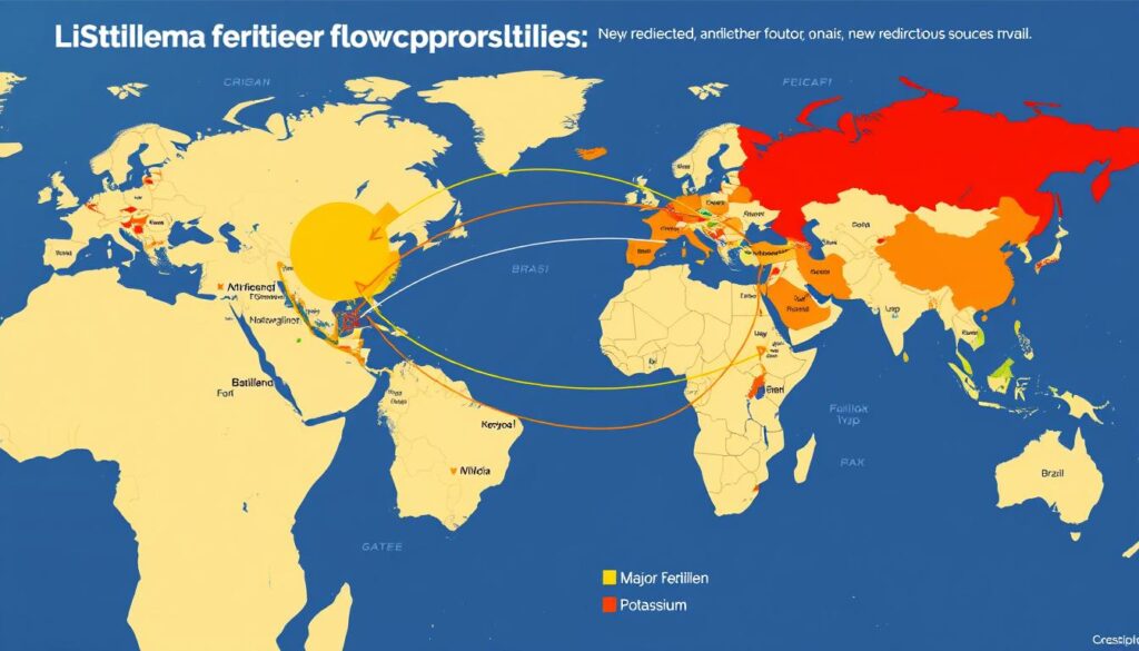 Mapa global mostrando o redirecionamento das rotas de exportação de fertilizantes devido à rivalidade EUA-China impactando o agro brasileiro Mapa global mostrando o redirecionamento das rotas de exportação de fertilizantes devido à rivalidade EUA-China impactando o agro brasileiro