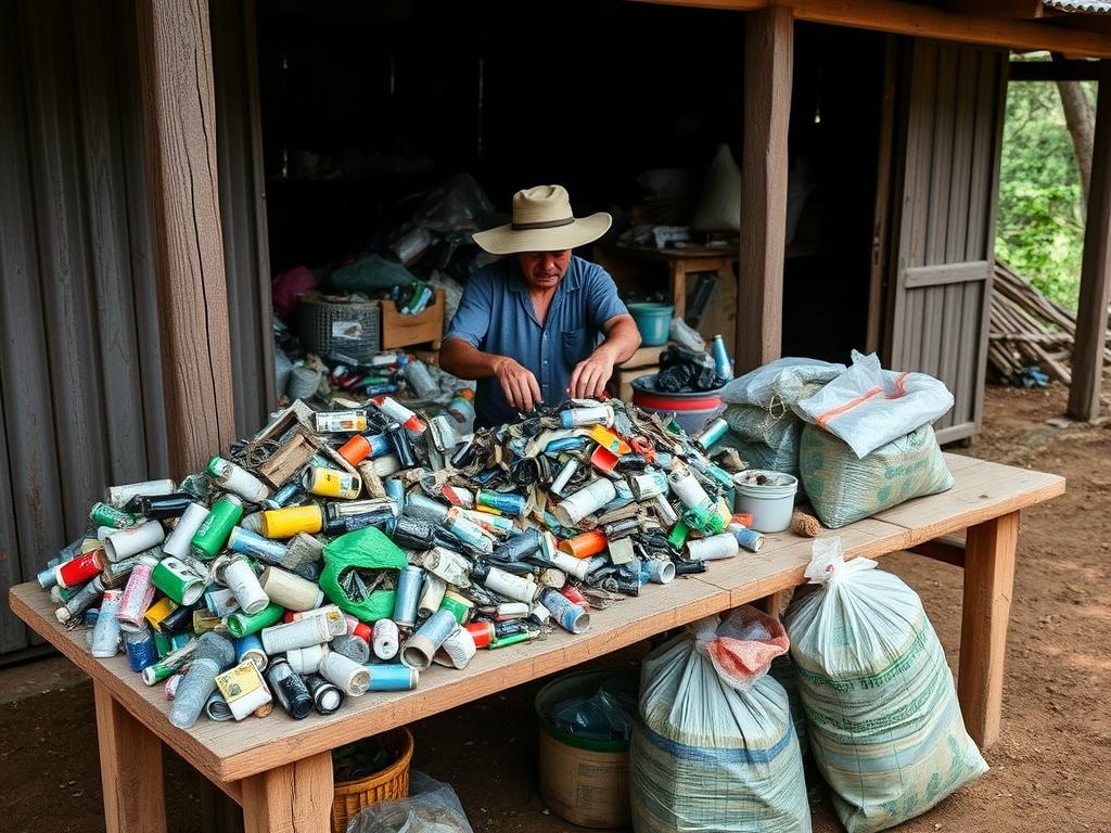 Processo de separação de materiais recicláveis em propriedade rural Processo de separação de materiais recicláveis em propriedade rural