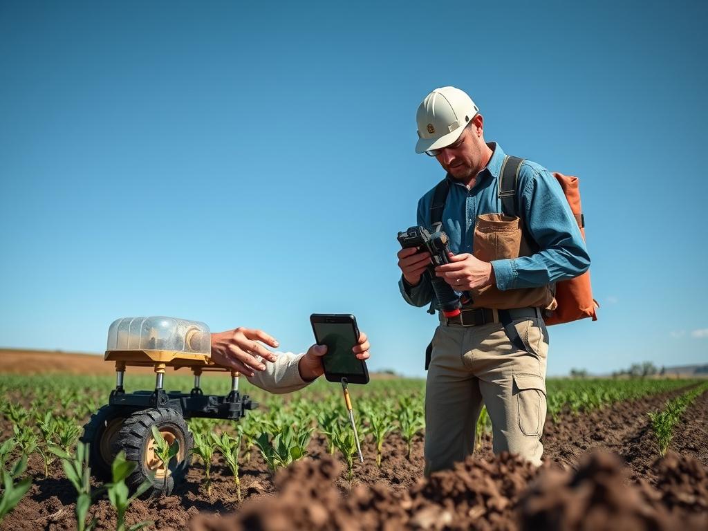 Técnico realizando mapeamento de solo com equipamento de GPS para Zoneamento Inteligente Técnico realizando mapeamento de solo com equipamento de GPS para Zoneamento Inteligente