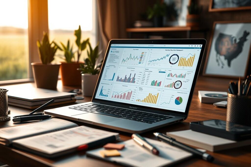 A data analyst's workspace, bathed in warm, soft lighting. In the foreground, a laptop displaying intricate visualizations and charts, inviting the viewer to delve into the insights. The middle ground features an array of data-centric accessories - notebooks, pens, and a strategic arrangement of highlighters and sticky notes, showcasing the meticulous process of transforming raw information into valuable business intelligence. The background subtly suggests a rural setting, hinting at the broader context of the article's subject matter, with a hint of natural elements like potted plants or a framed landscape photograph. The overall atmosphere is one of focused contemplation, where the power of data analysis is celebrated as a gateway to unlocking the true desires of the rural consumer.