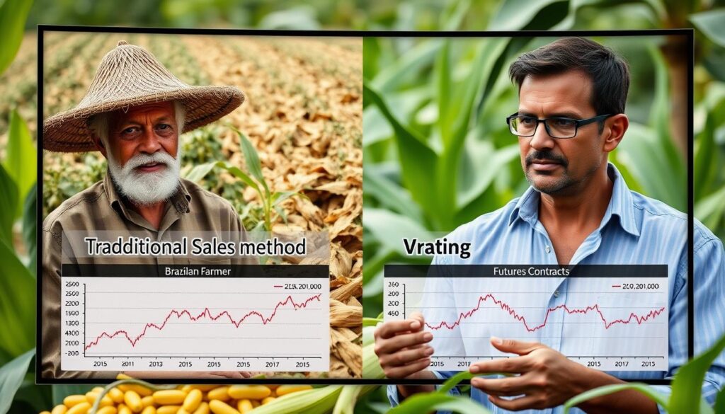 Comparação entre vender contratos futuros de produção na fazenda e métodos tradicionais
