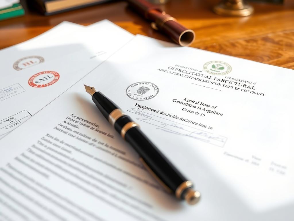Documentos legais para sistema de pagamento por safra antecipada com contratos e carimbos