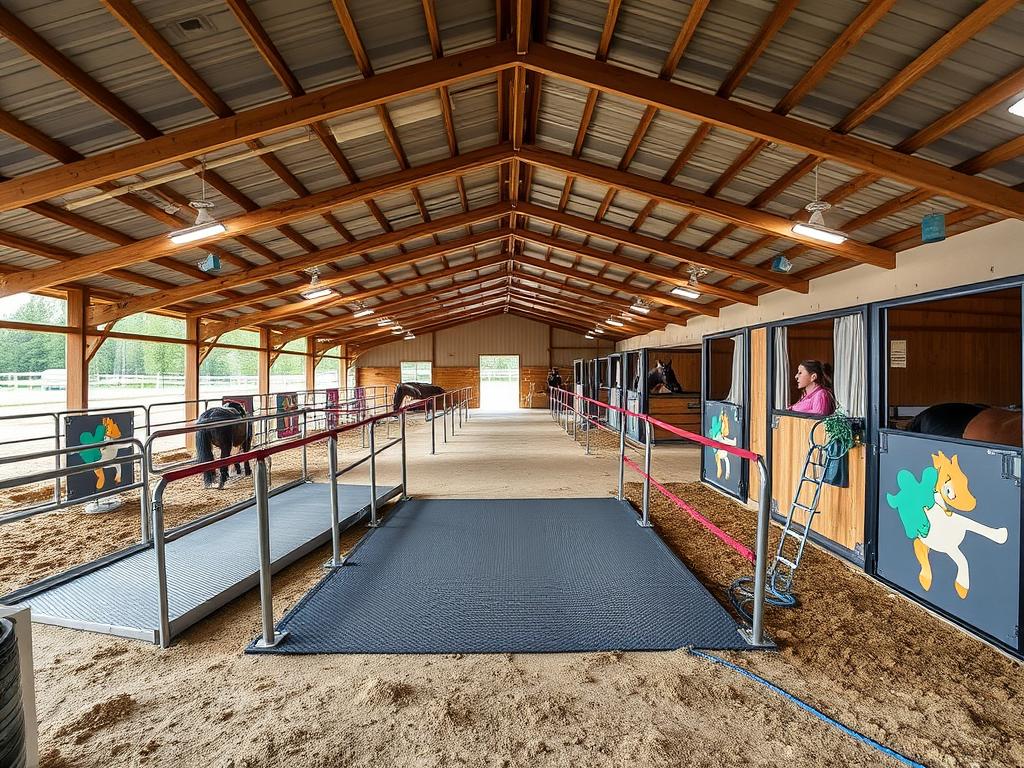 Estrutura de um centro de equoterapia com instalações adequadas para crianças especiais