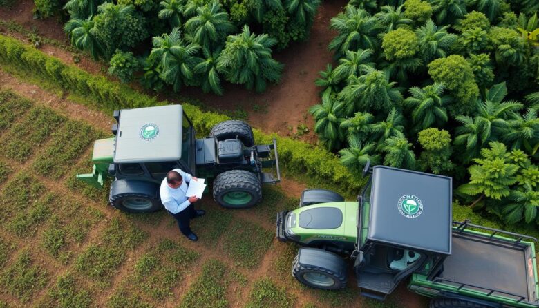 Fazenda brasileira afetada por leis ambientais brasileiras controle agro com fiscais ambientais inspecionando a propriedade