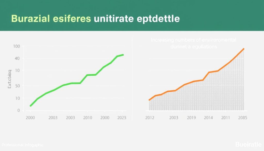 Gráfico mostrando crescimento das exportações agrícolas brasileiras e aumento proporcional de restrições ambientais