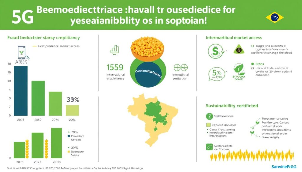 Gráfico mostrando redução de fraudes na cadeia da soja brasileira com implementação da tecnologia 5G para rastreabilidade