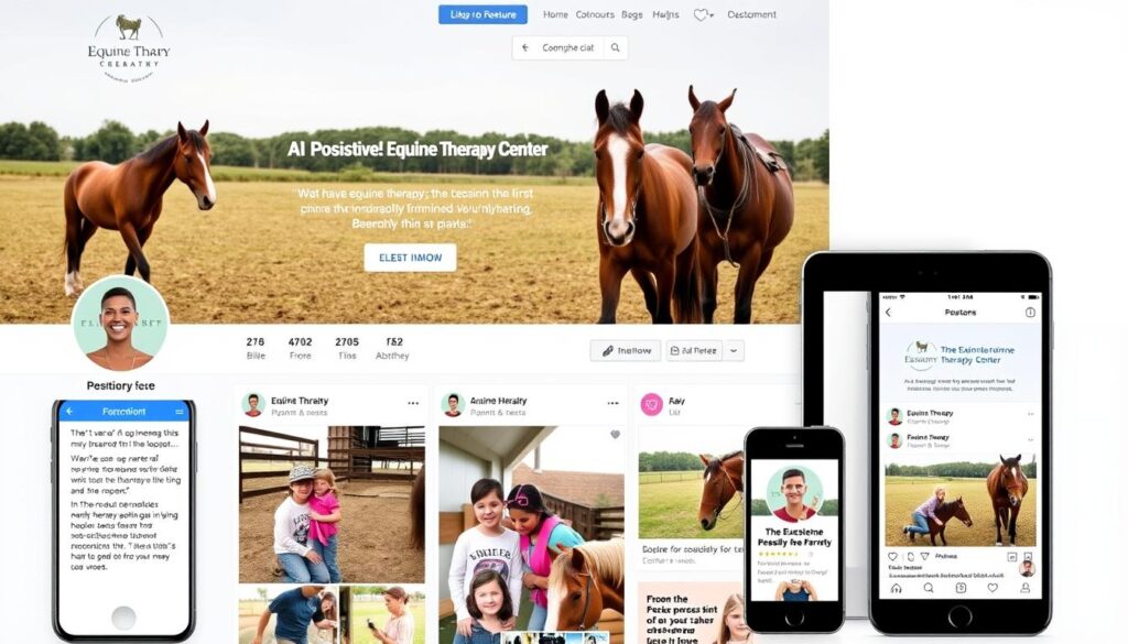 Página de mídia social de centro de equoterapia mostrando resultados positivos