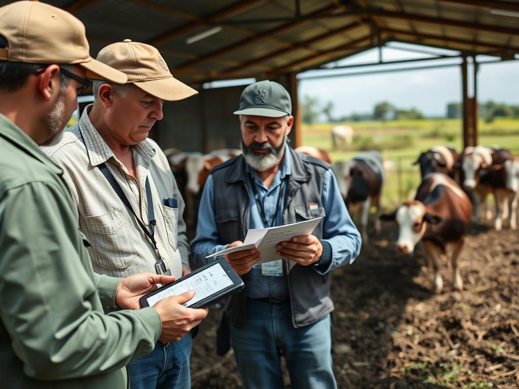 Produtor recebendo assistência técnica para implementação de métodos sustentáveis em propriedade leiteira no Sul