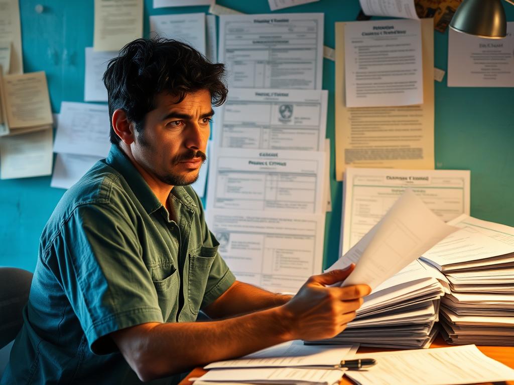 Produtor rural brasileiro lidando com documentação de certificação orgânica tradicional