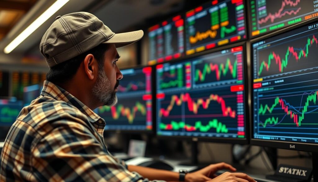 Produtor rural monitorando liquidez de contratos futuros de produção agrícola