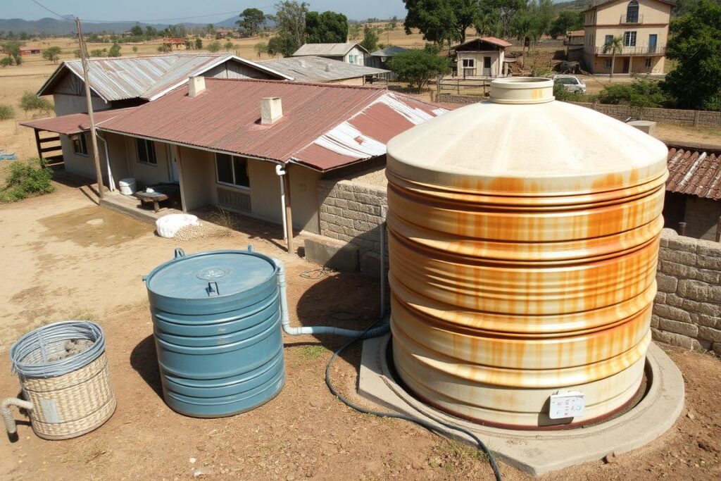 Sistema de captação de água da chuva com cisterna em propriedade rural do Nordeste