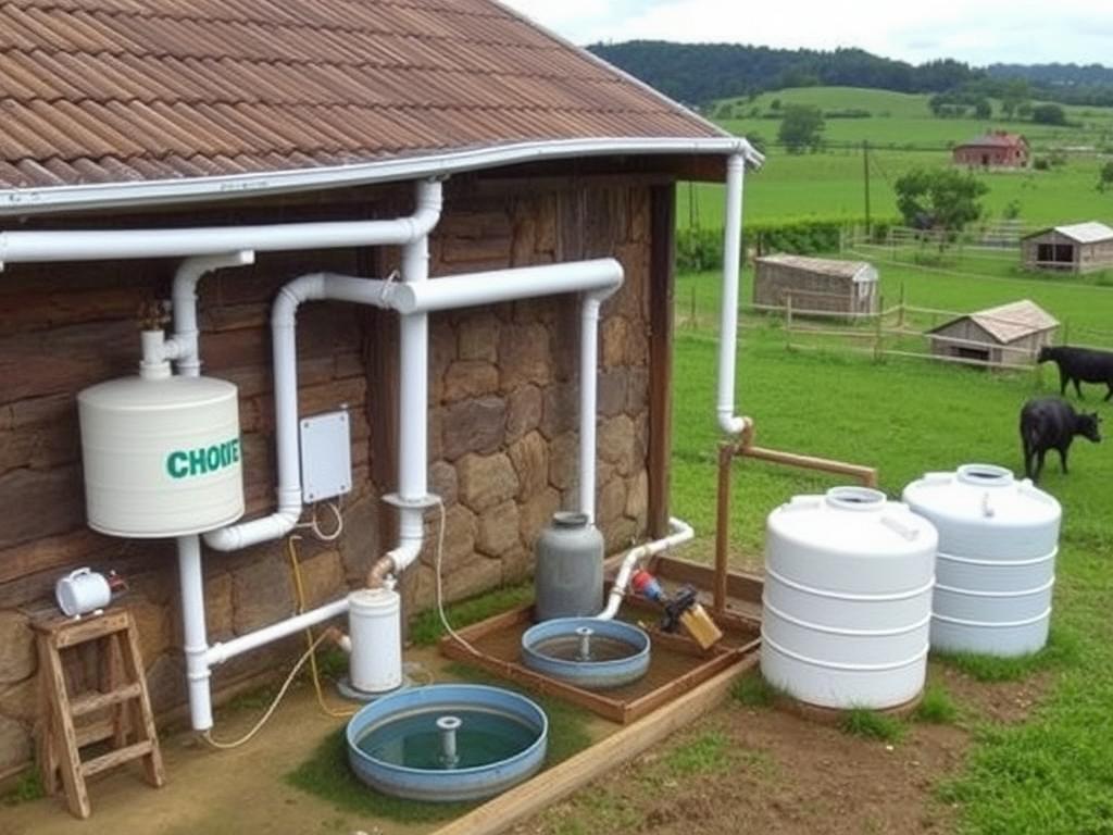 Sistema de captação de água da chuva em propriedade de pecuária leiteira no Sul do Brasil