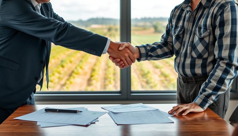 Sistema de pagamento por safra antecipada com investidor e produtor rural fechando acordo