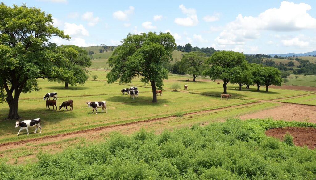 Sistema silvipastoril com integração de árvores e pastagens em propriedade leiteira no Sul