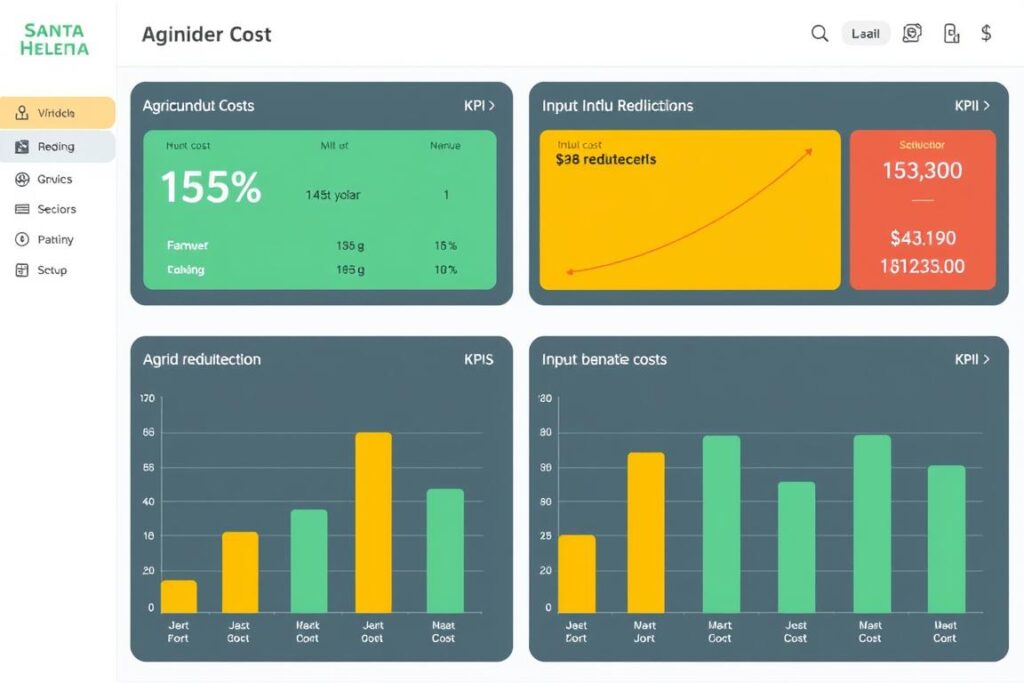 Dashboard do Grupo Santa Helena mostrando análise de custos de insumos agrícolas