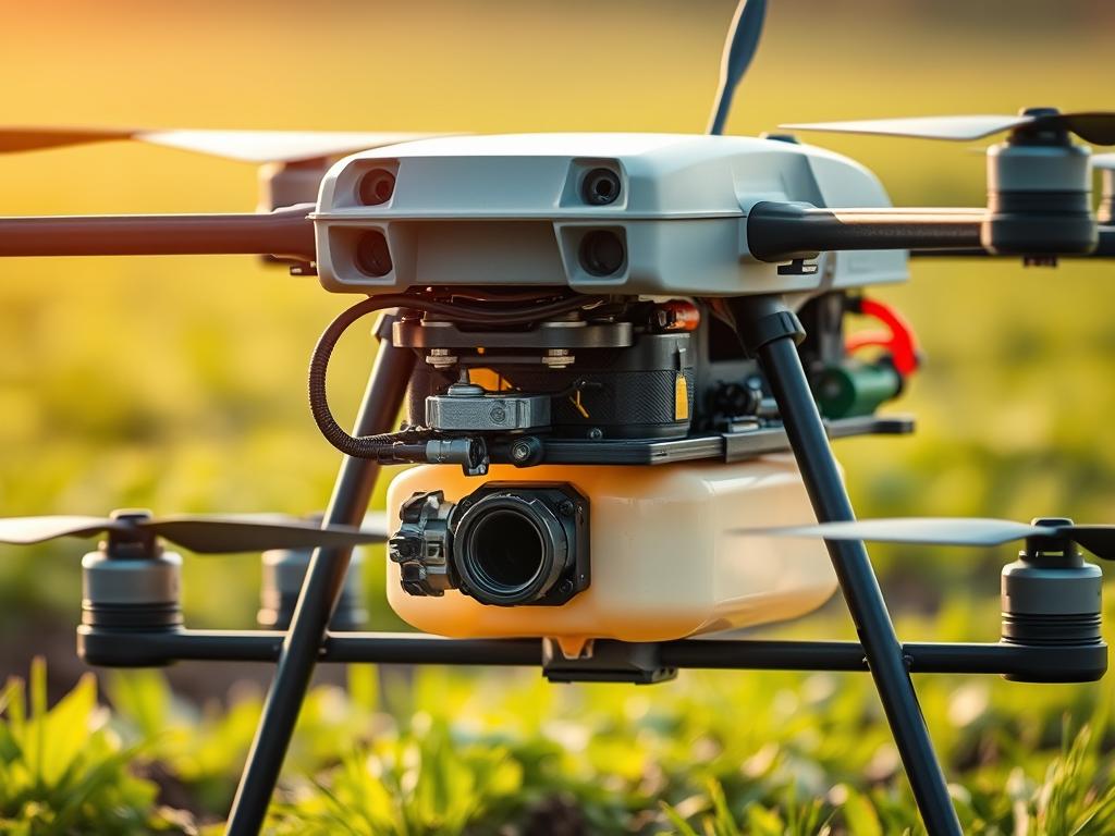 Drone agrícola equipado com tanque e bicos pulverizadores para aplicação de inseticida