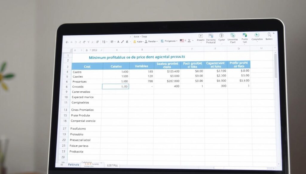 Planilha para calcular preço mínimo rentável produto rural em um computador