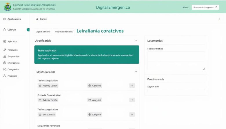 Plataforma digital de licenças rurais digitais emergenciais mostrando interface principal