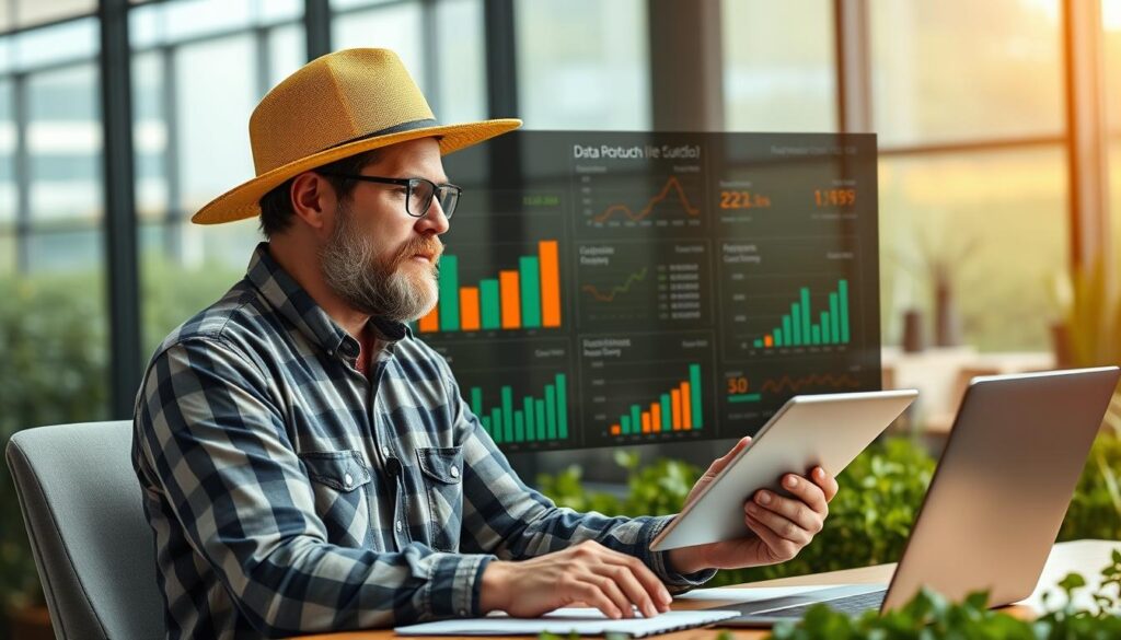 Produtor rural analisando retorno financeiro de estratégias de proteção e monetização de dados