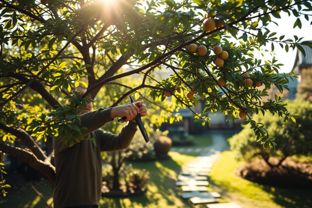 A tranquil Japanese garden in the early morning light, showcasing the intricate technique of 