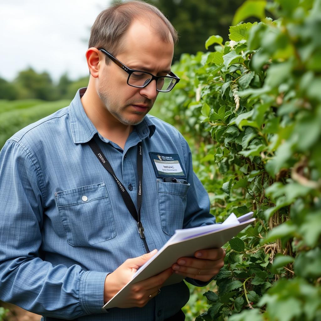 Auditor realizando inspeção para certificação de produção orgânica local