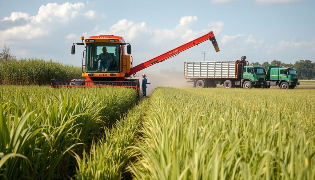 Colheita mecanizada de capim para produção de biomassa energética