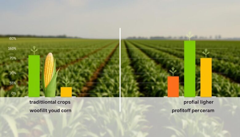 Comparação visual entre culturas tradicionais e alternativas mais lucrativas que soja e milho por hectare