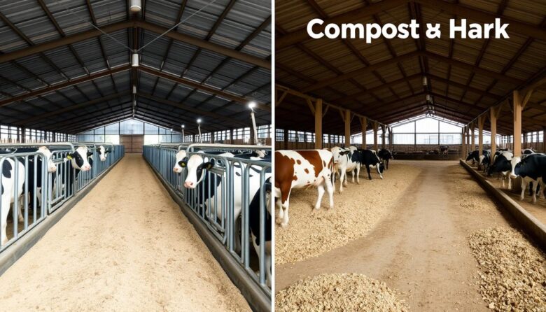 Comparação visual entre sistemas Free Stall e Compost Barn para gado leiteiro