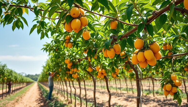 Plantação de maracujá do cerrado em sistema de cultivo para venda premium e exportação