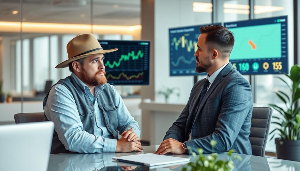 Produtor rural utilizando tokens agrícolas para obter financiamento