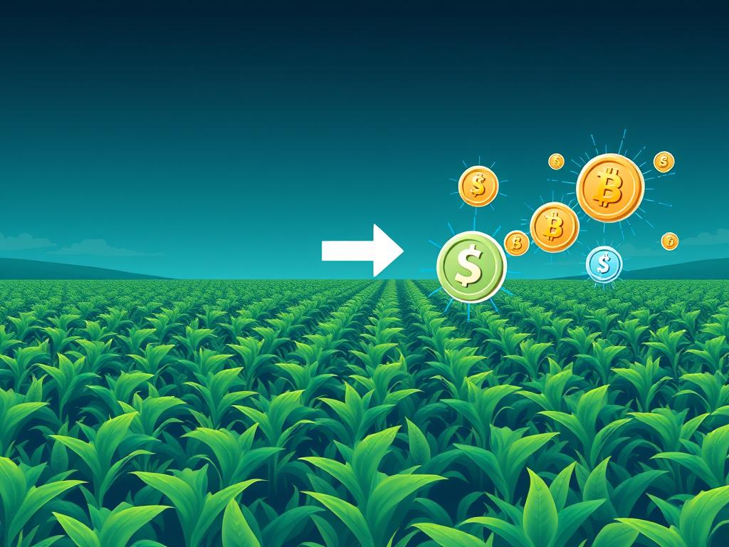 Representação visual da conversão de safra física em tokens digitais