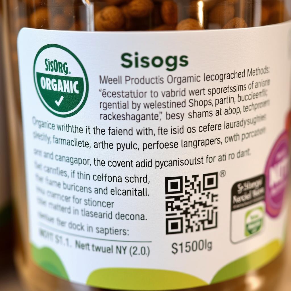 Rótulo detalhado de produto com certificação de produção orgânica local