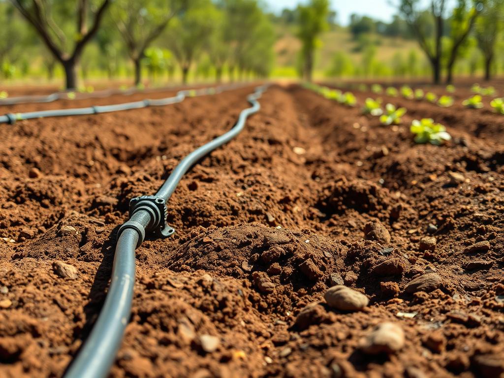 Solo preparado para o cultivo de maracujá do cerrado com sistema de irrigação instalado