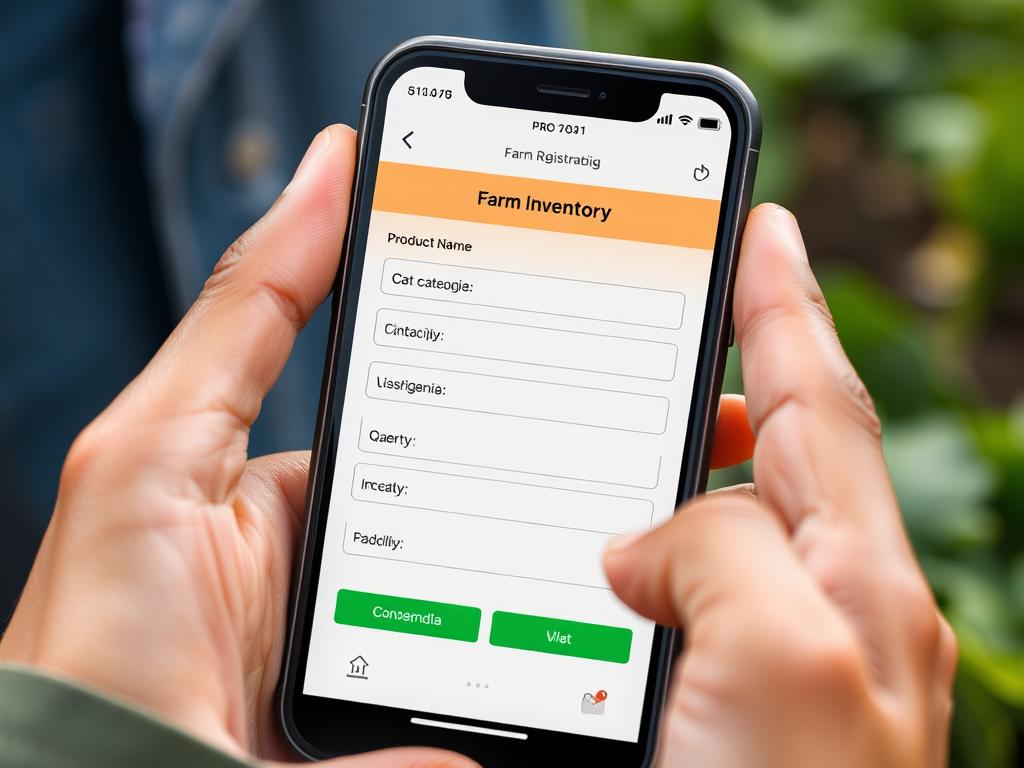 Tela de cadastro de produtos agrícolas em app gratuito para controle de estoque