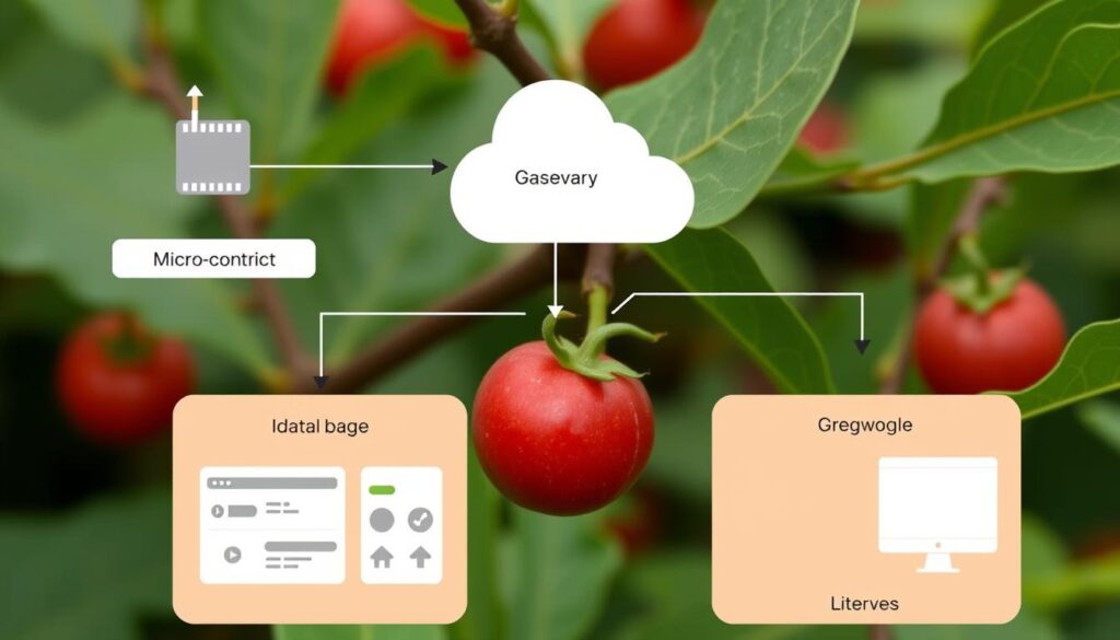 Diagrama de conexão de sistema de IoT para monitorar produção de frutas vermelhas raras