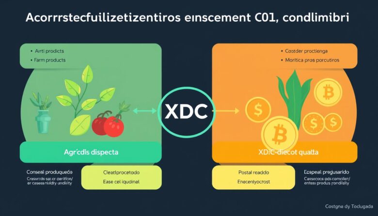 Diagrama mostrando o processo de tokenização agrícola na blockchain XDC