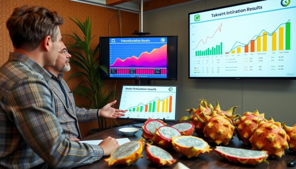 Produtor de pitaya apresentando resultados de tokenização para investidores