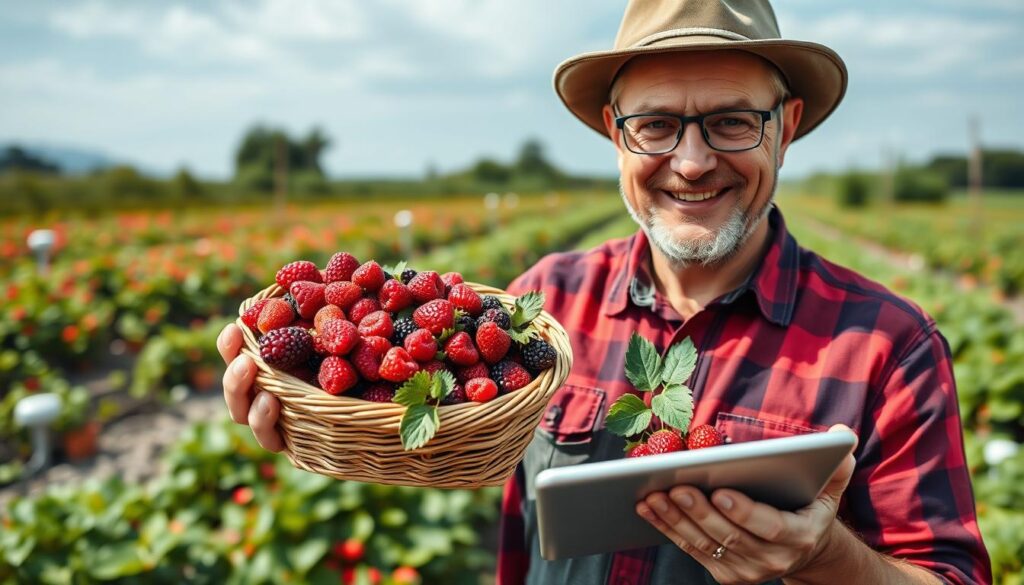 Produtor satisfeito com resultados do sistema de IoT para monitorar produção de frutas vermelhas raras