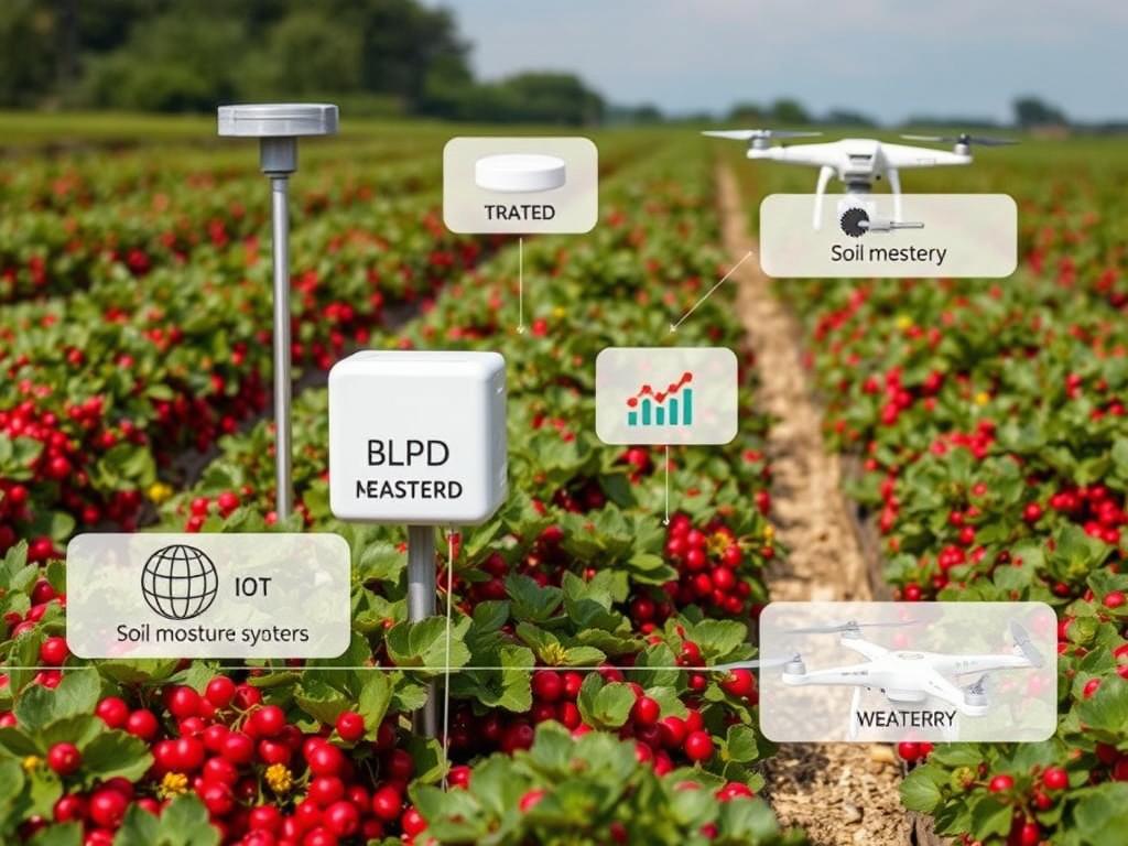 Sensores IoT instalados em plantação de cranberry para coleta de dados para blockchain