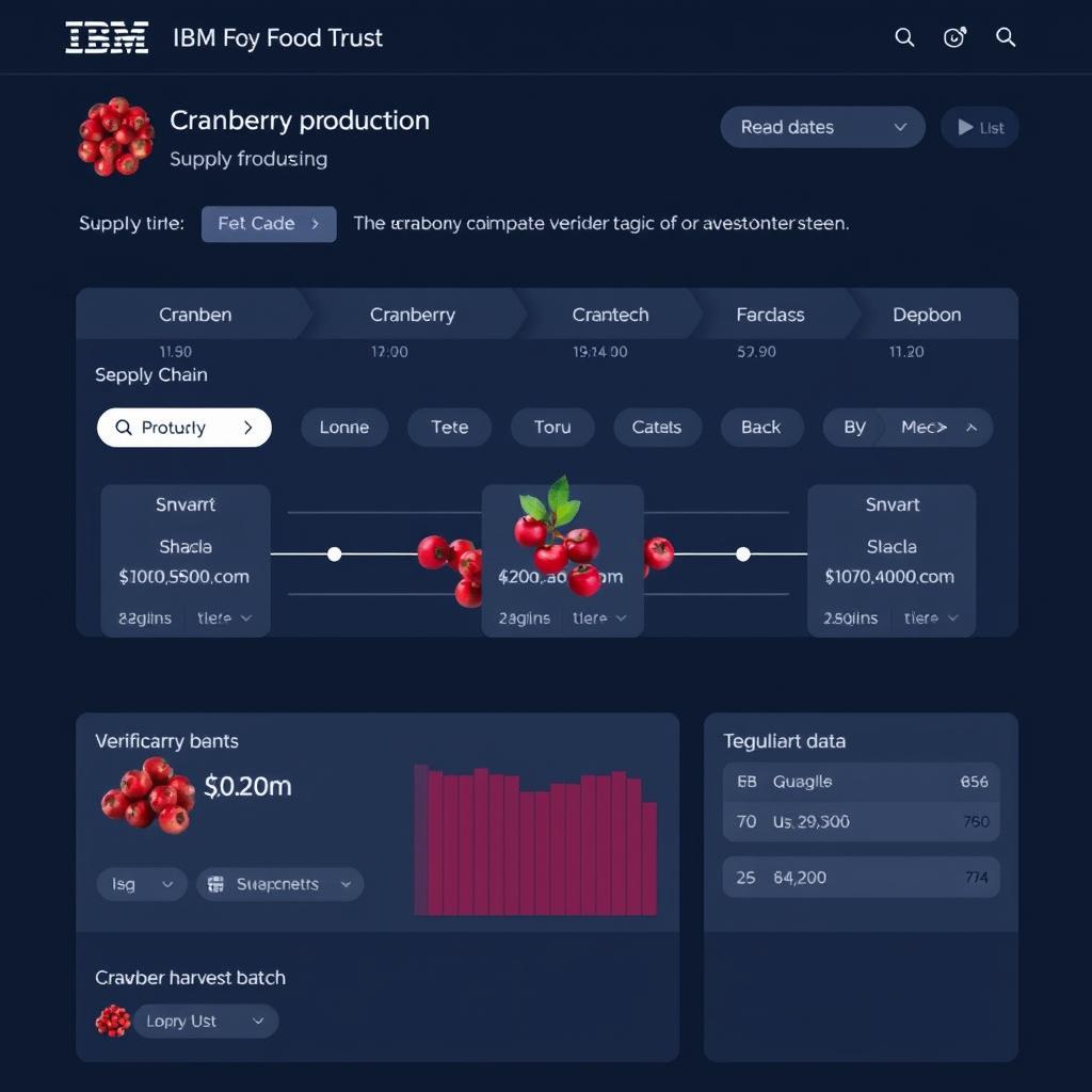 Tela do sistema IBM Food Trust mostrando rastreio de produção de cranberry