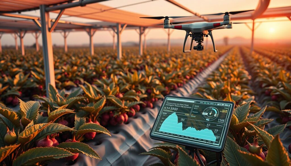 Visão futurista de uma pequena propriedade de pitaya tokenizada