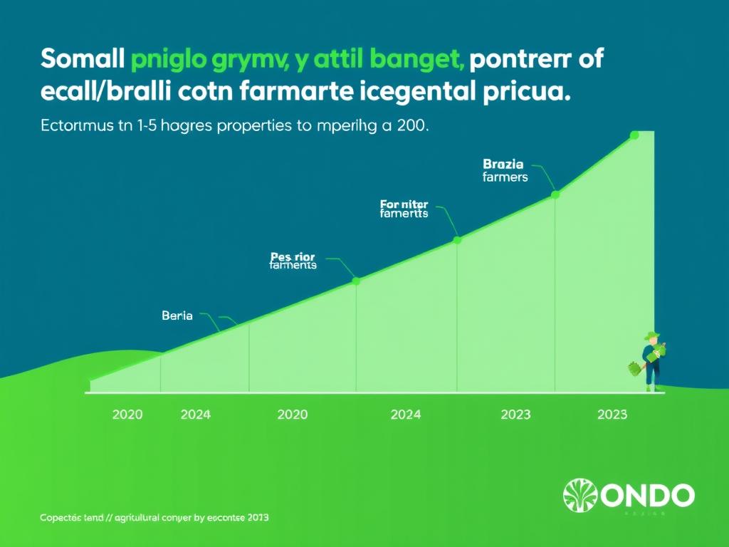 Gráfico mostrando o crescimento do uso de criptomoedas agrícolas entre pequenos fazendeiros brasileiros com propriedades de 1-5 hectares