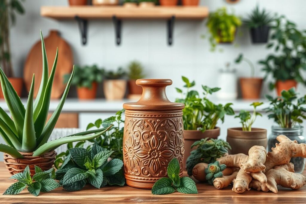 A beautifully crafted Brazilian clay water filter, known as 