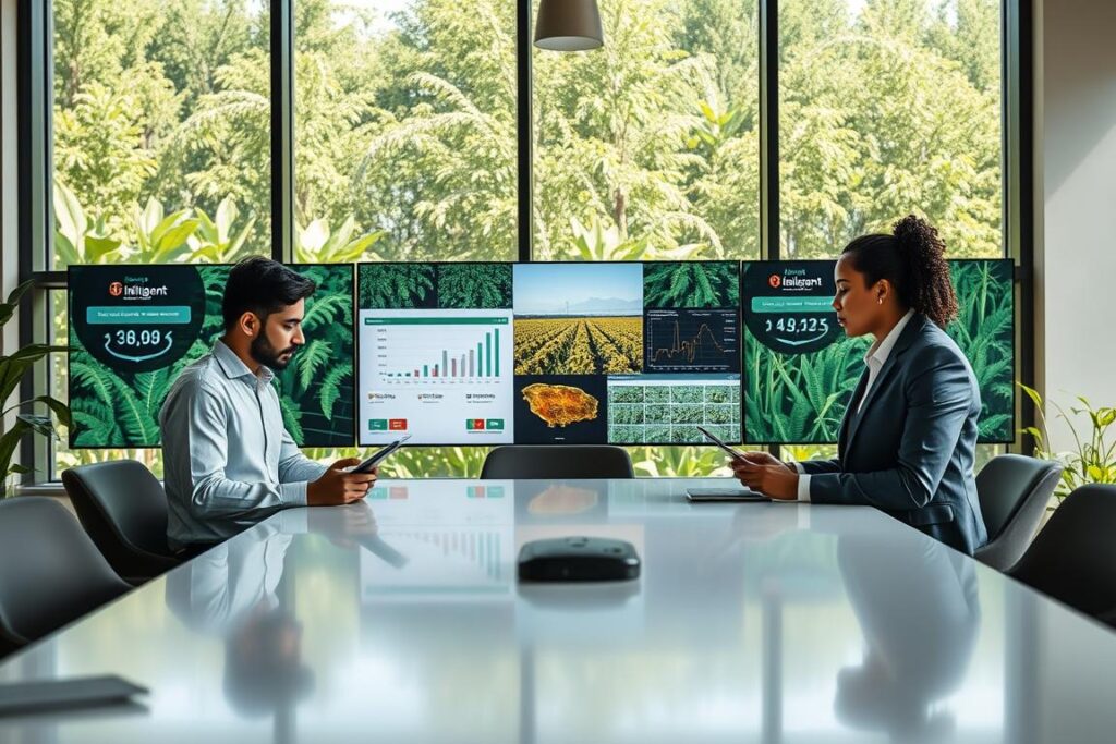 A modern workplace scene showcasing 