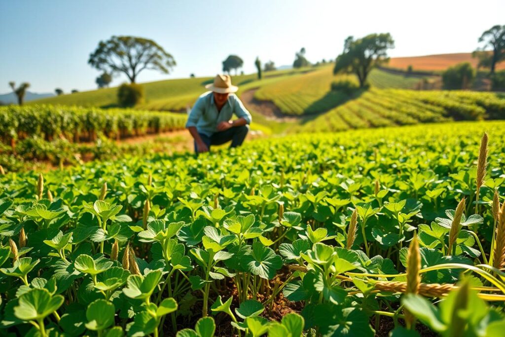 A vibrant, lush farm landscape showcasing the concept of 